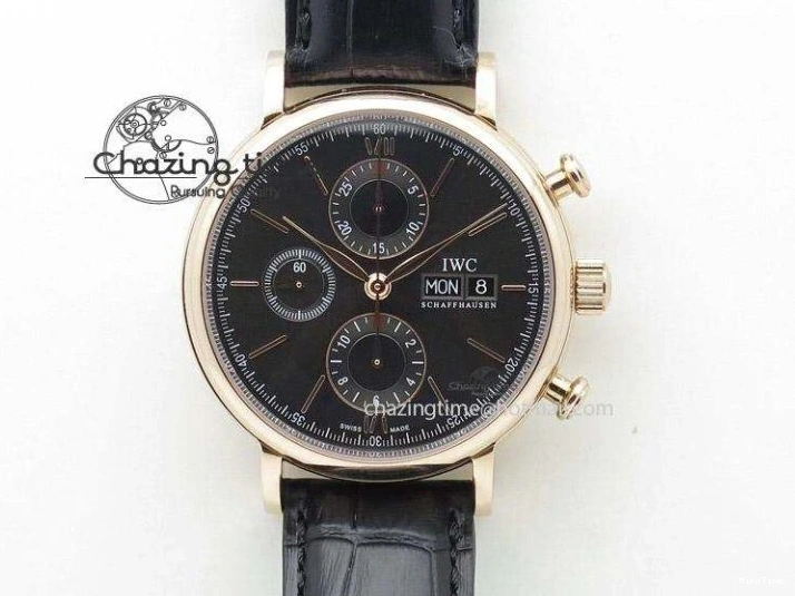 MIROTIME 0424 Portofino Chrono RG Black Dial on Black Leather Strap A HighPerformance 7389